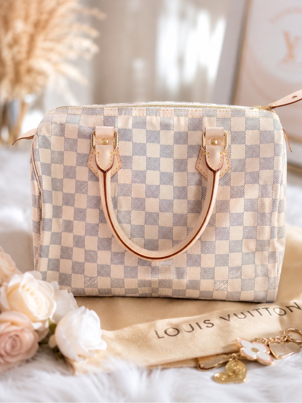 Louis Vuitton Damier Azur Canvas Satchel in Light Beige and Cream